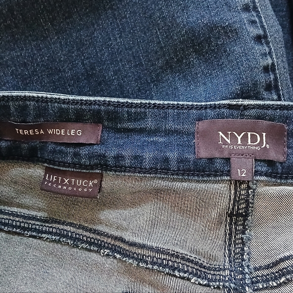 NYDJ Jeans Women's jeans Teresa Wideleg Blue Riverwalk wash Raw hem size 12 - Picture 10 of 16